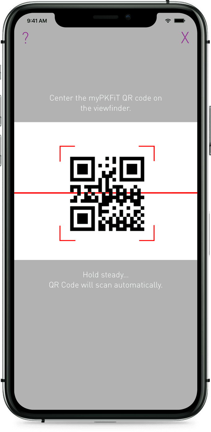 Smartphone showing myPKFiT® app QR code.